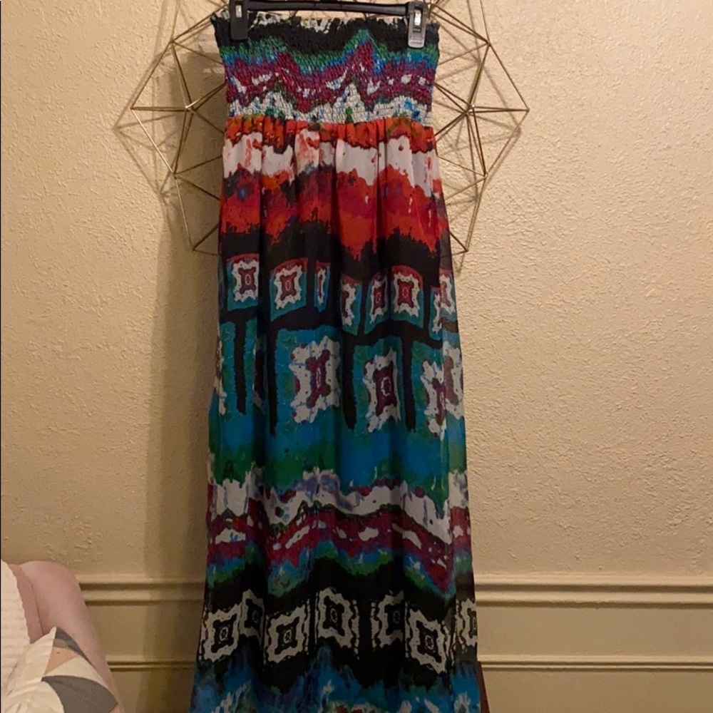 Strapless sundress.